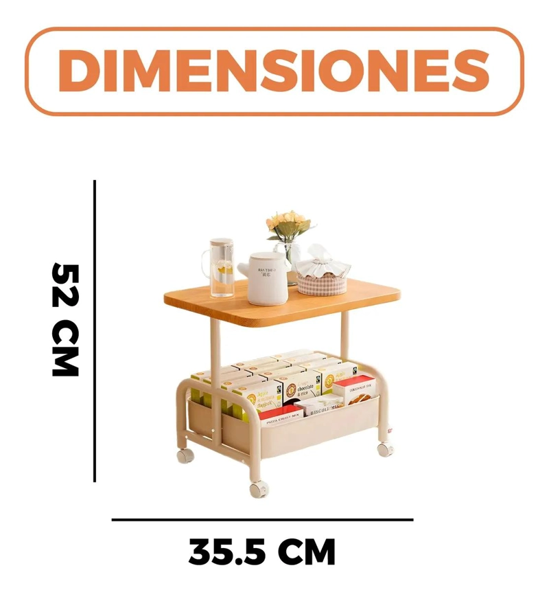 CARRITO DE ALMACENAMIENTO RODANTE CON 2 NIVELES Y TABLERO DE MADERA - 5