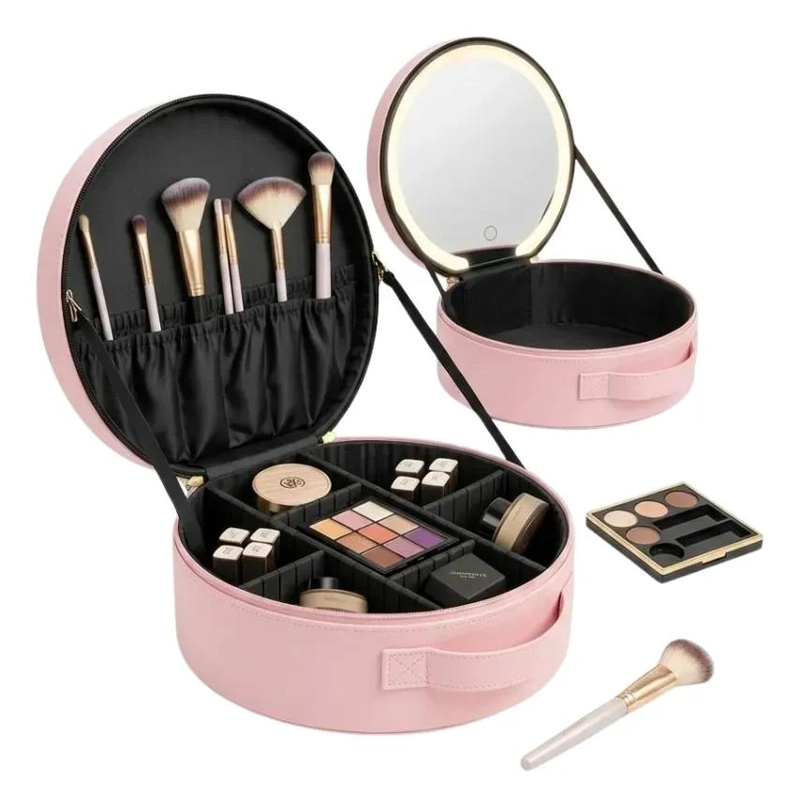 ORGANIZADOR REDONDO PARA MAQUILLAJE CON ESPEJO Y LUZ LED INTEGRADA - 1
