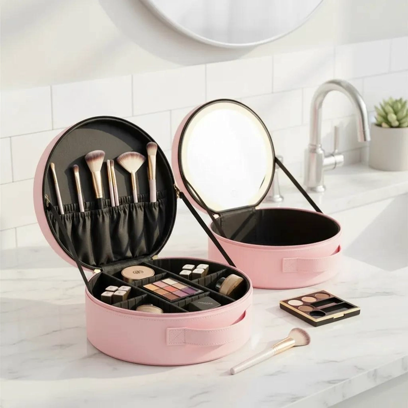 ORGANIZADOR REDONDO PARA MAQUILLAJE CON ESPEJO Y LUZ LED INTEGRADA - 2