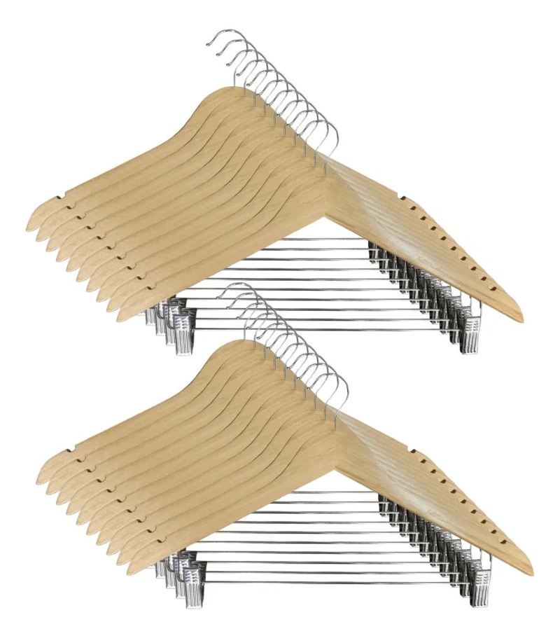 SET DE 20 COLGADORES DE MADERA CON BARRA METALICA PARA PANTALONES DE 44 CM - 1