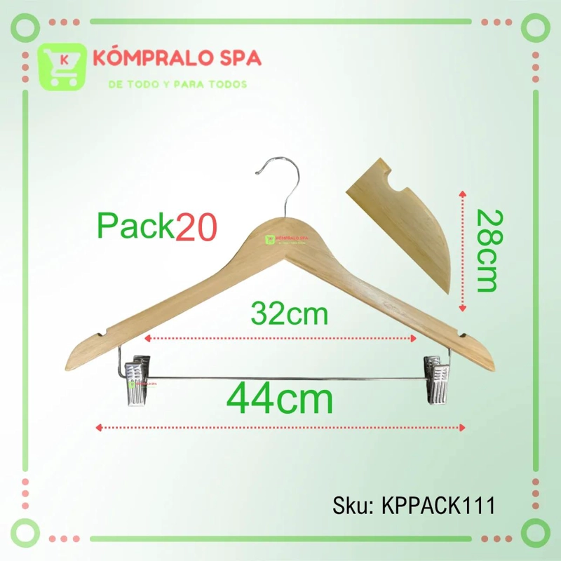 SET DE 20 COLGADORES DE MADERA CON BARRA METALICA PARA PANTALONES DE 44 CM - 2