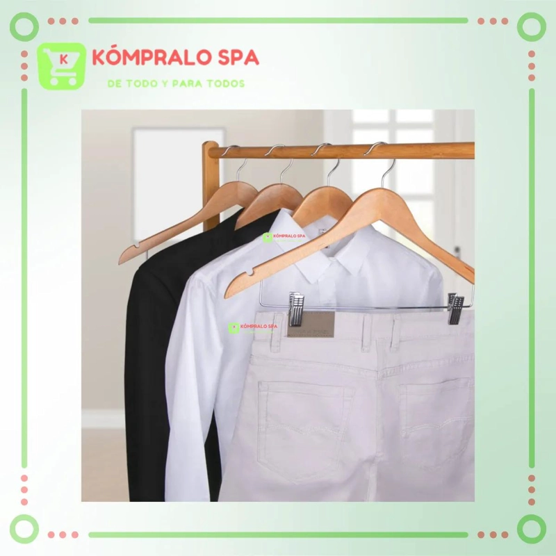 SET DE 20 COLGADORES DE MADERA CON BARRA METALICA PARA PANTALONES DE 44 CM - 3