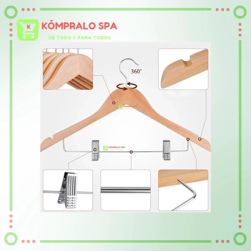 SET DE 20 COLGADORES DE MADERA CON BARRA METALICA PARA PANTALONES DE 44 CM - 5