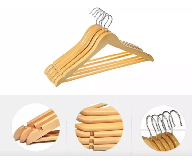 SET DE 15 COLGADORES DE MADERA CON GANCHO ANTIDESLIZANTE PARA ROPA - 5