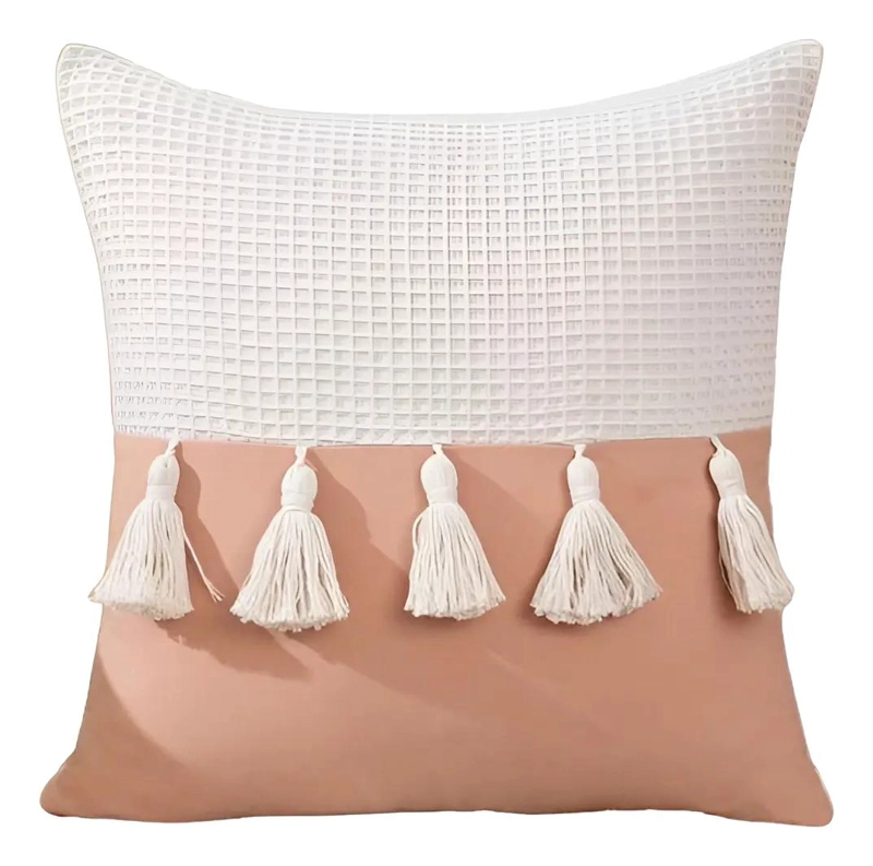 PACK DE 2 FUNDAS DE COJIN DE LINO TEJIDAS CON FLECOS 45X45 CM - 1