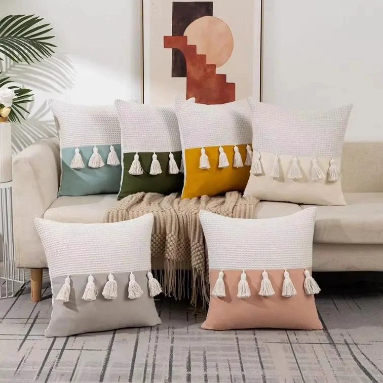 PACK DE 2 FUNDAS DE COJIN DE LINO TEJIDAS CON FLECOS 45X45 CM - 2