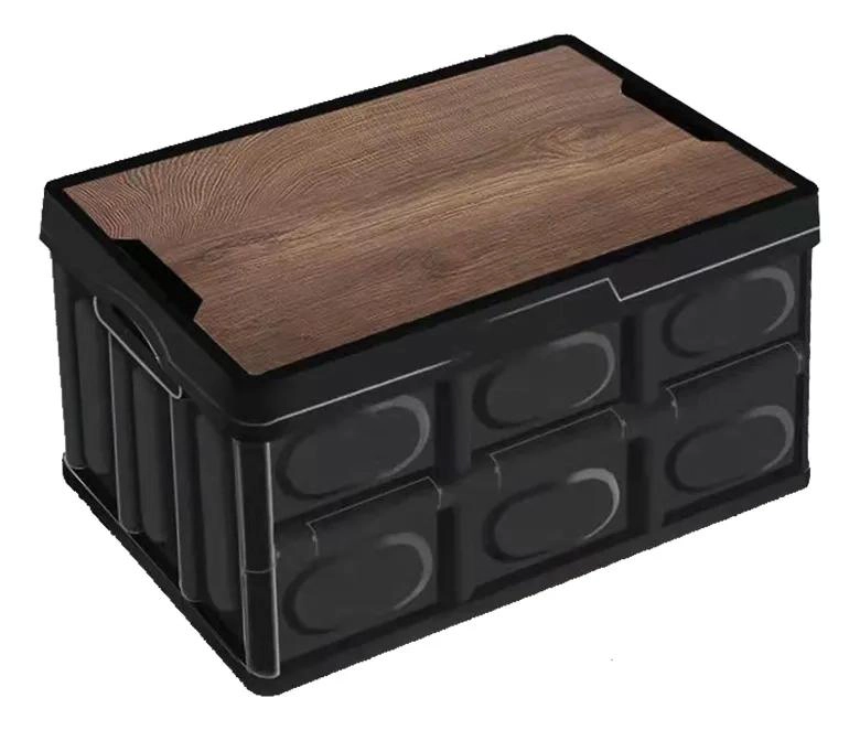 CAJA ORGANIZADORA PLEGABLE DE PLASTICO CON TAPA DE MADERA 55 LITROS - 1