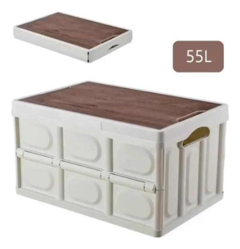 CAJA ORGANIZADORA PLEGABLE DE PLASTICO CON TAPA DE MADERA 55 LITROS - 3