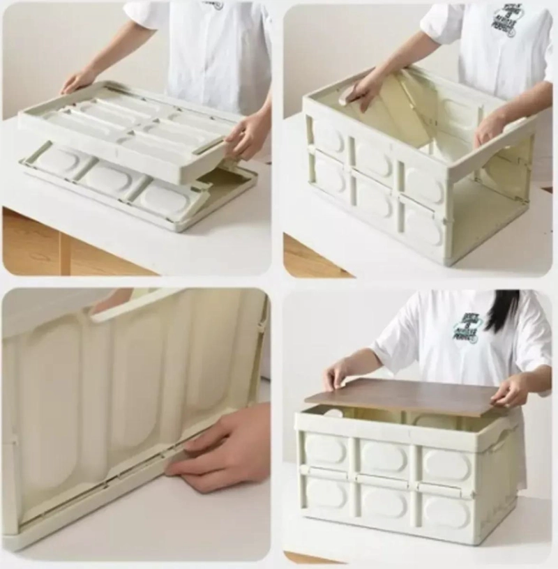 CAJA ORGANIZADORA PLEGABLE DE PLASTICO CON TAPA DE MADERA 55 LITROS - 4