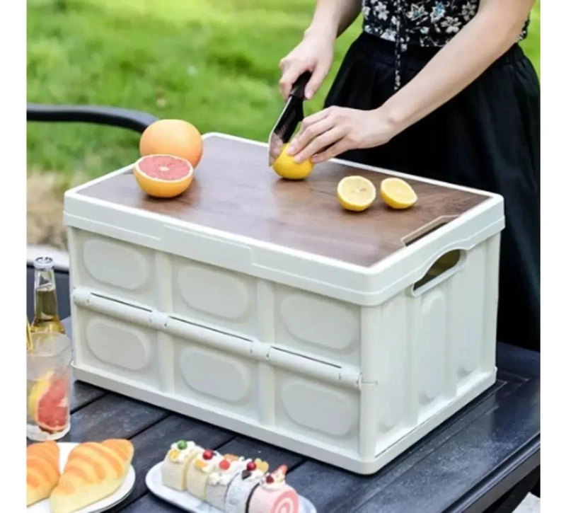 CAJA ORGANIZADORA PLEGABLE DE PLASTICO CON TAPA DE MADERA 55 LITROS - 5