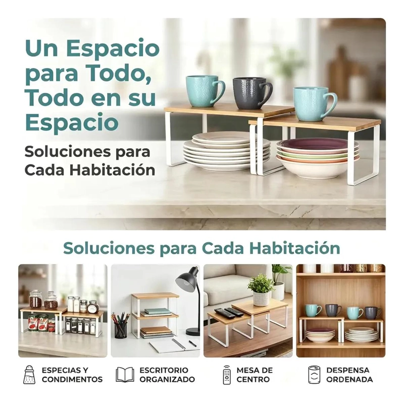 ORGANIZADOR APILABLE CON 2 REPISAS PARA VAJILLA Y LOZA - 4