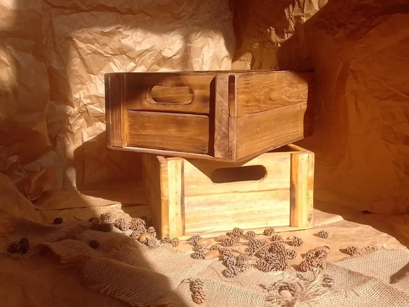 CAJA ORGANIZADORA DE MADERA RUSTICA VINTAGE CON MEDIDAS 48X35X18 CM - 3