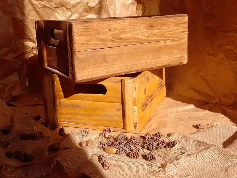 CAJA ORGANIZADORA DE MADERA RUSTICA VINTAGE CON MEDIDAS 48X35X18 CM - 4