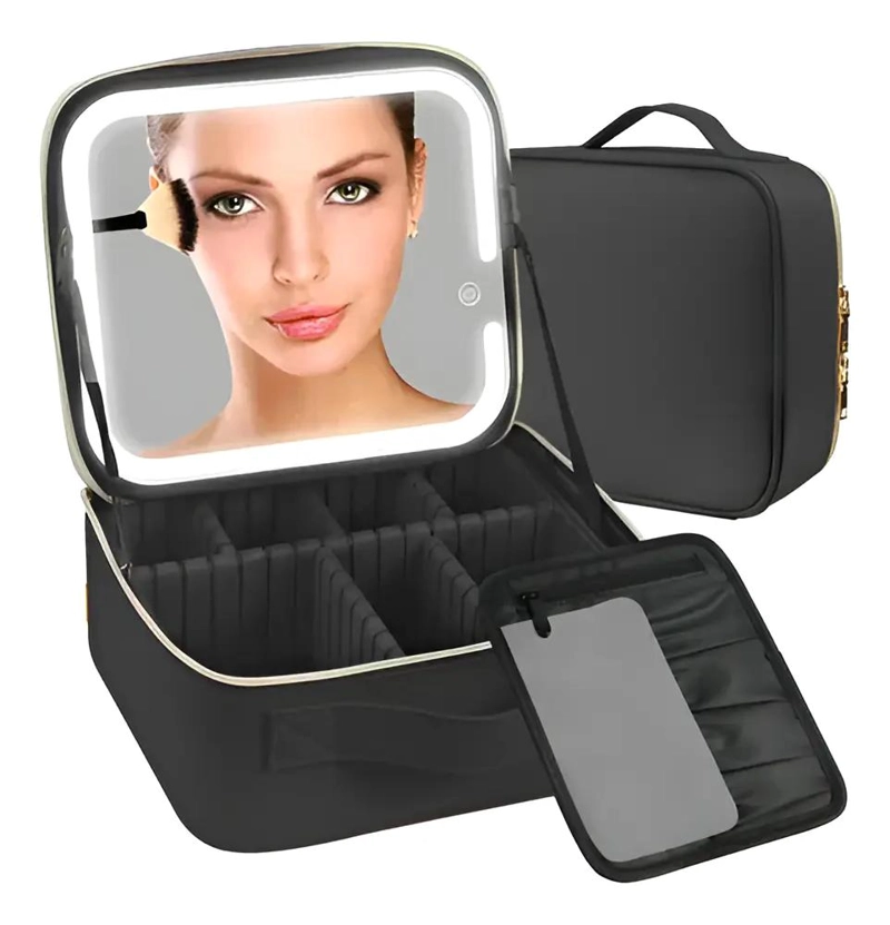 ESTUCHE DE MAQUILLAJE CON ESPEJO Y LUZ LED PARA VIAJE Y ORGANIZACION - 1