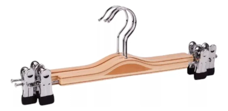 SET DE 15 COLGADORES DE MADERA CON PINZAS PARA FALDAS Y PANTALONES - 1