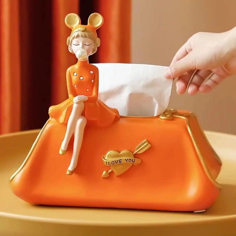 CAJA PORTA PAÑUELOS DE PAPEL TISSUE COLOR NARANJA PARA SERVILLETAS - 2