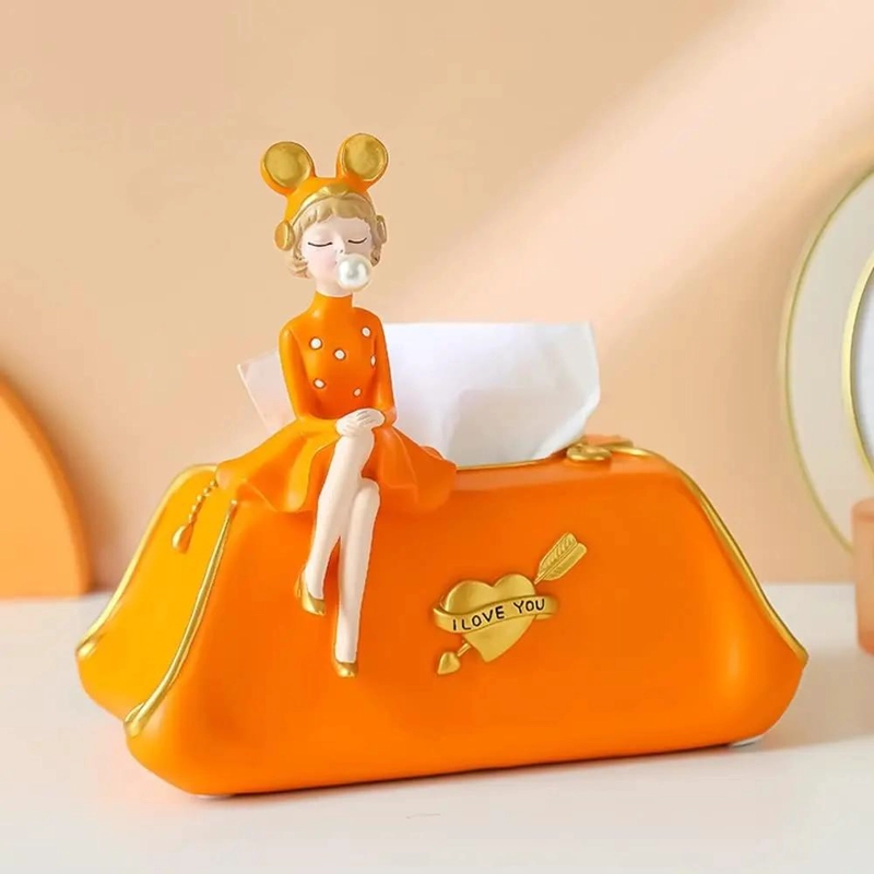 CAJA PORTA PAÑUELOS DE PAPEL TISSUE COLOR NARANJA PARA SERVILLETAS - 3