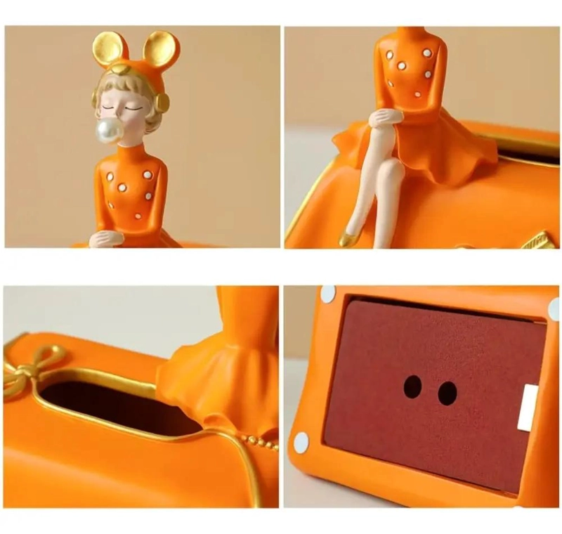 CAJA PORTA PAÑUELOS DE PAPEL TISSUE COLOR NARANJA PARA SERVILLETAS - 4