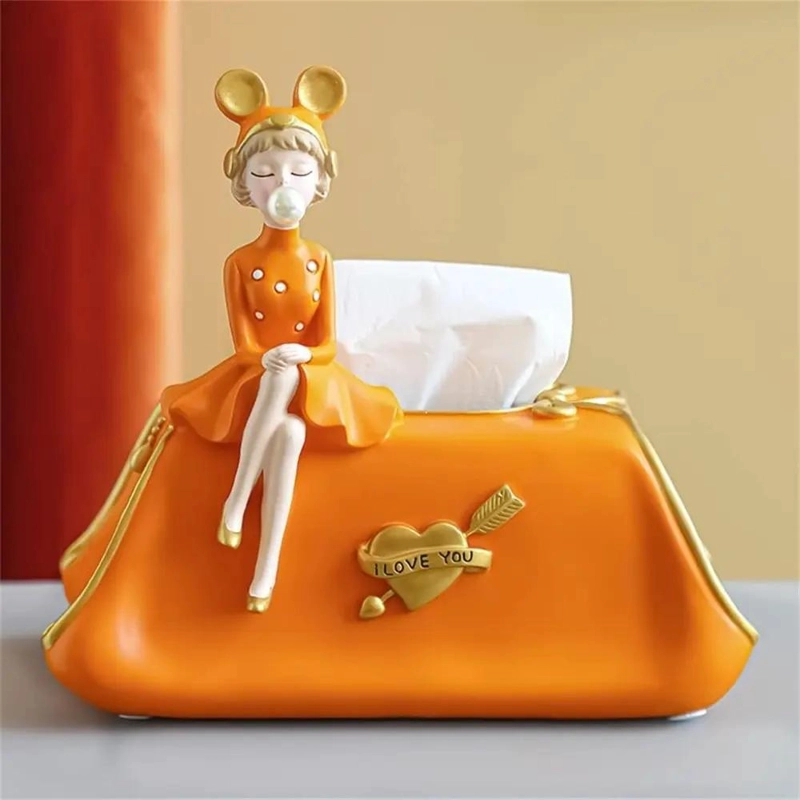 CAJA PORTA PAÑUELOS DE PAPEL TISSUE COLOR NARANJA PARA SERVILLETAS - 5