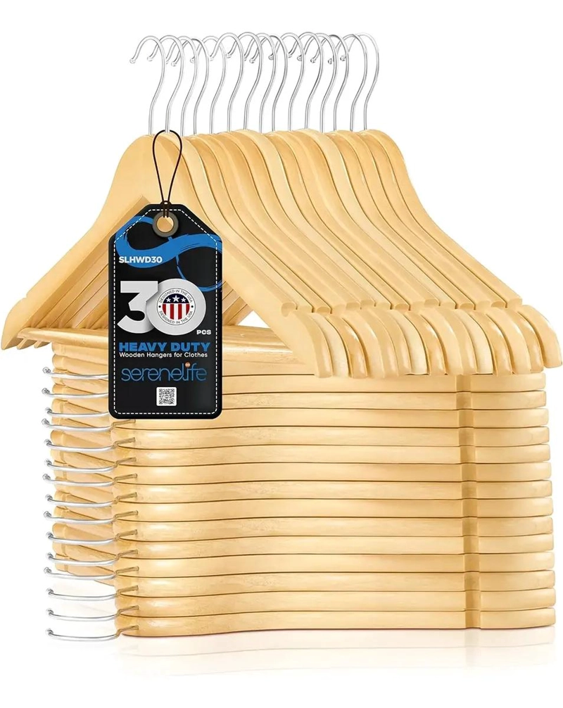 SET DE 30 COLGADORES GIRATORIOS DE MADERA PARA ROPA - 1