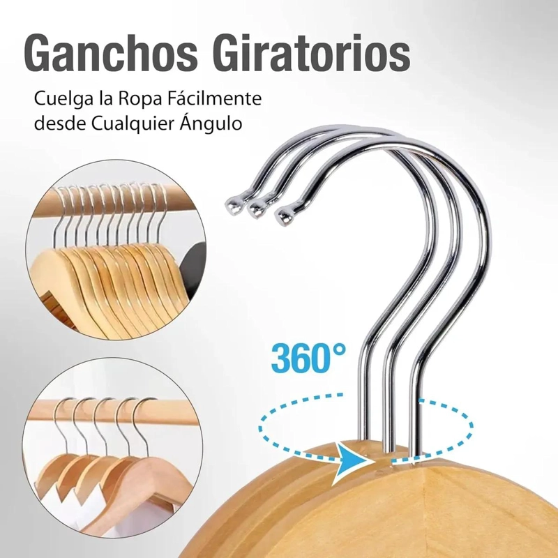 SET DE 30 COLGADORES GIRATORIOS DE MADERA PARA ROPA - 2