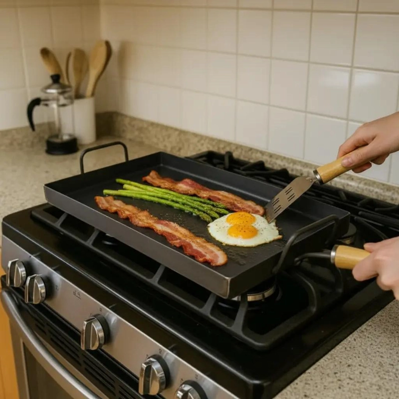 BANDEJA PARA PLANCHA CHURRASQUERA PORTATIL CON ESPATULAS 45X25 CM - 1