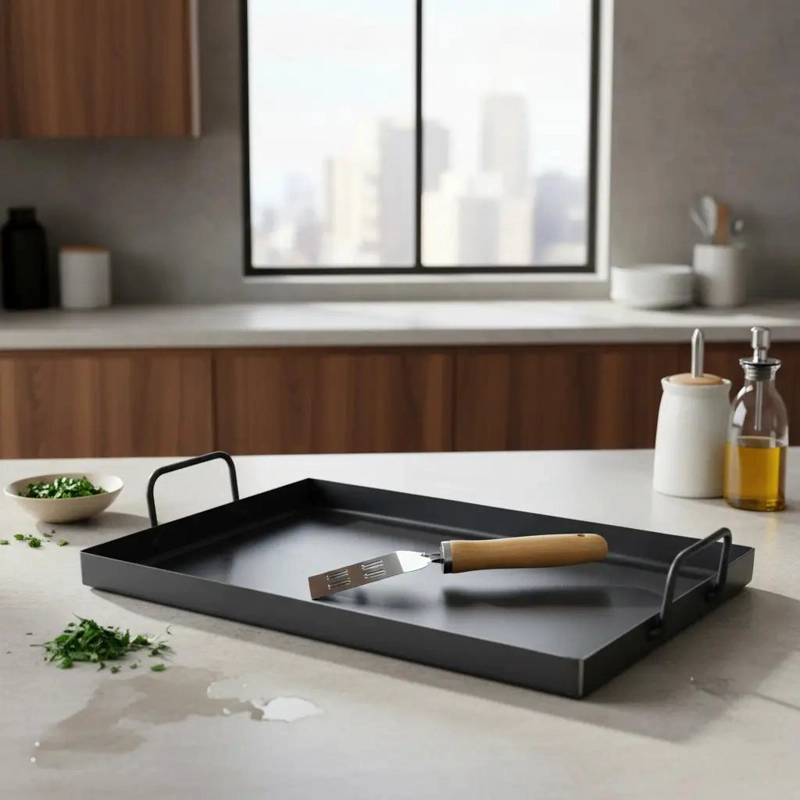 BANDEJA PARA PLANCHA CHURRASQUERA PORTATIL CON ESPATULAS 45X25 CM - 4