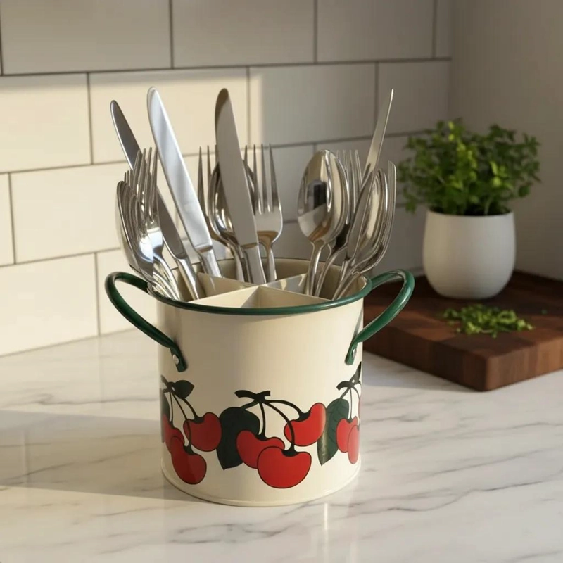 ORGANIZADOR METALICO PARA CUBIERTOS CON 4 COMPARTIMENTOS COLOR CEREZA - 1