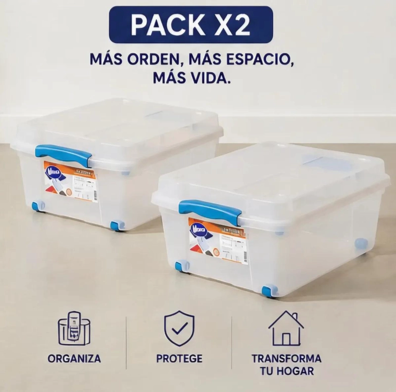 SET DE 2 CAJAS ORGANIZADORAS CON RUEDAS DE 15 LITROS CAPACIDAD - 3
