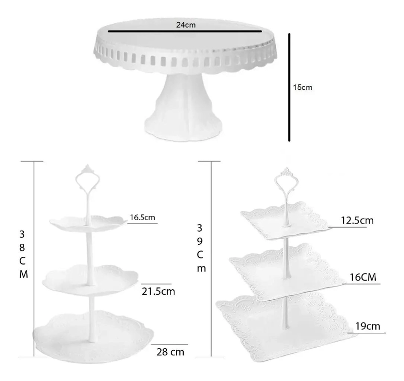 SET DE TRES PORTA CUPCAKES REDONDOS CON BASE PARA TORTA - 2