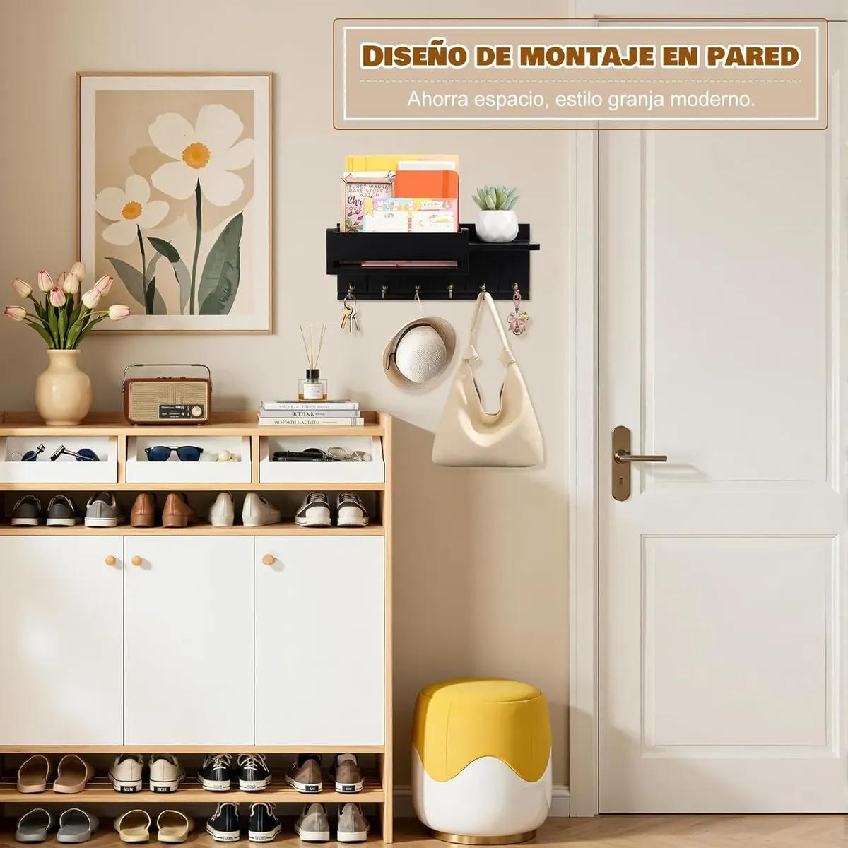 ORGANIZADOR DE PARED MODERNO CON PORTALLAVES Y REPISA INTEGRADA - 2