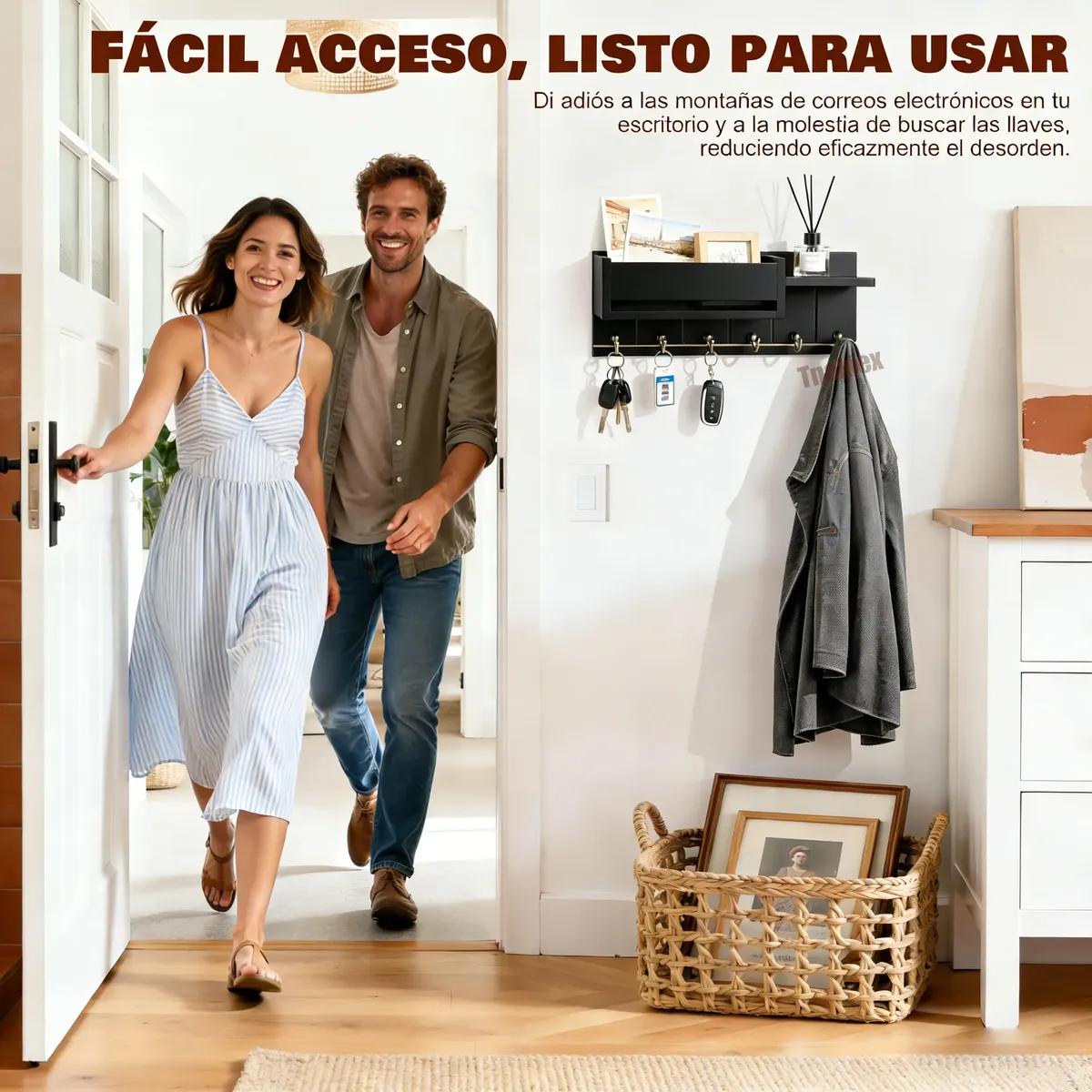 ORGANIZADOR DE PARED MODERNO CON PORTALLAVES Y REPISA INTEGRADA - 3