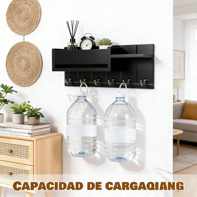 ORGANIZADOR DE PARED MODERNO CON PORTALLAVES Y REPISA INTEGRADA - 4