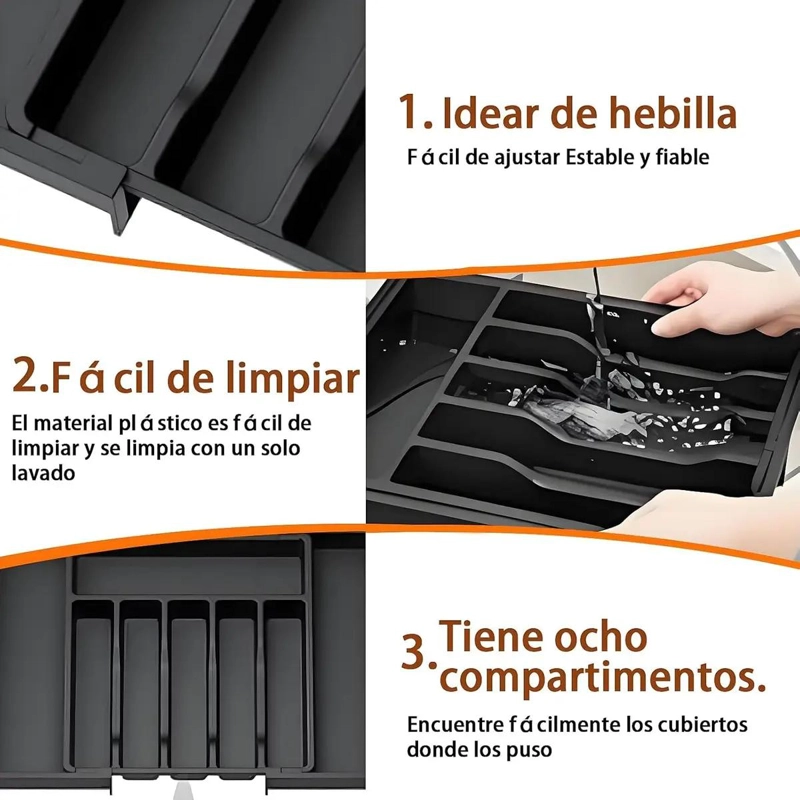ORGANIZADOR DE CUBIERTOS Y UTENSILIOS PARA CAJON CON 8 COMPARTIMENTOS - 4