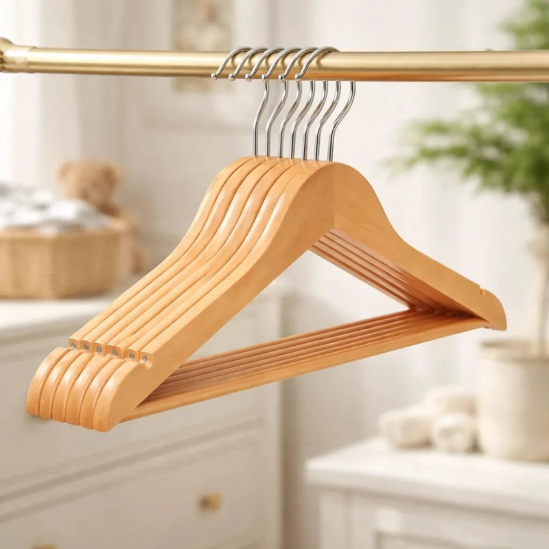 SET DE 10 COLGADORES DE MADERA PARA ROPA DE BEBE  RESISTENTES Y SEGUROS - 2