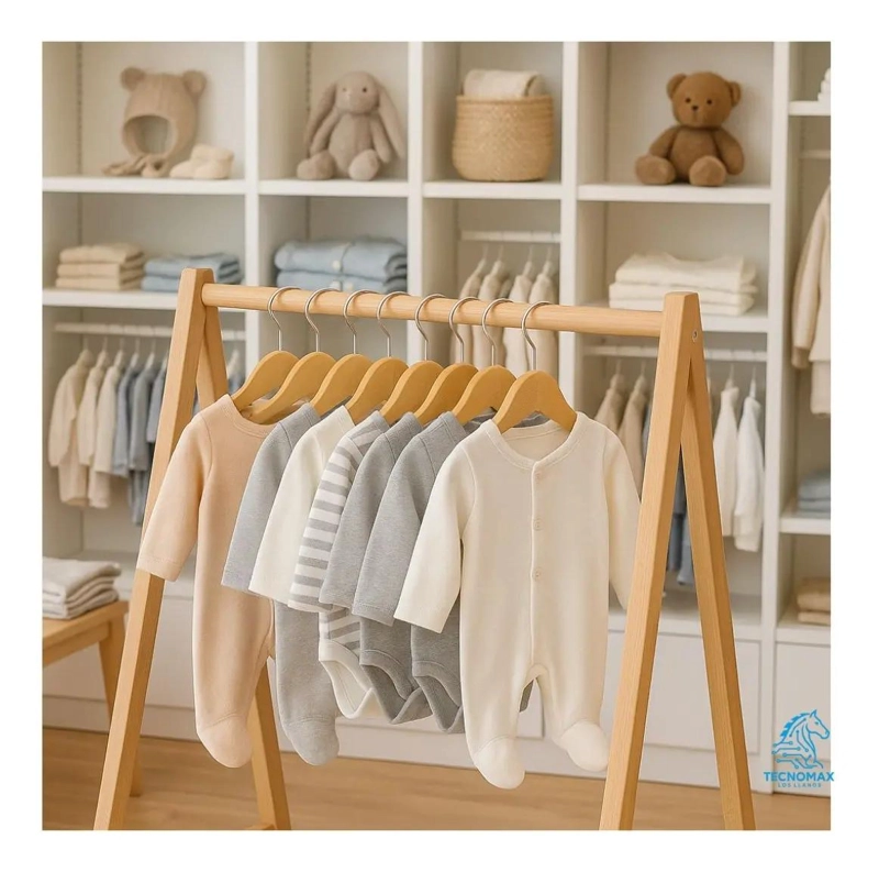 SET DE 10 COLGADORES DE MADERA PARA ROPA DE BEBE  RESISTENTES Y SEGUROS - 3