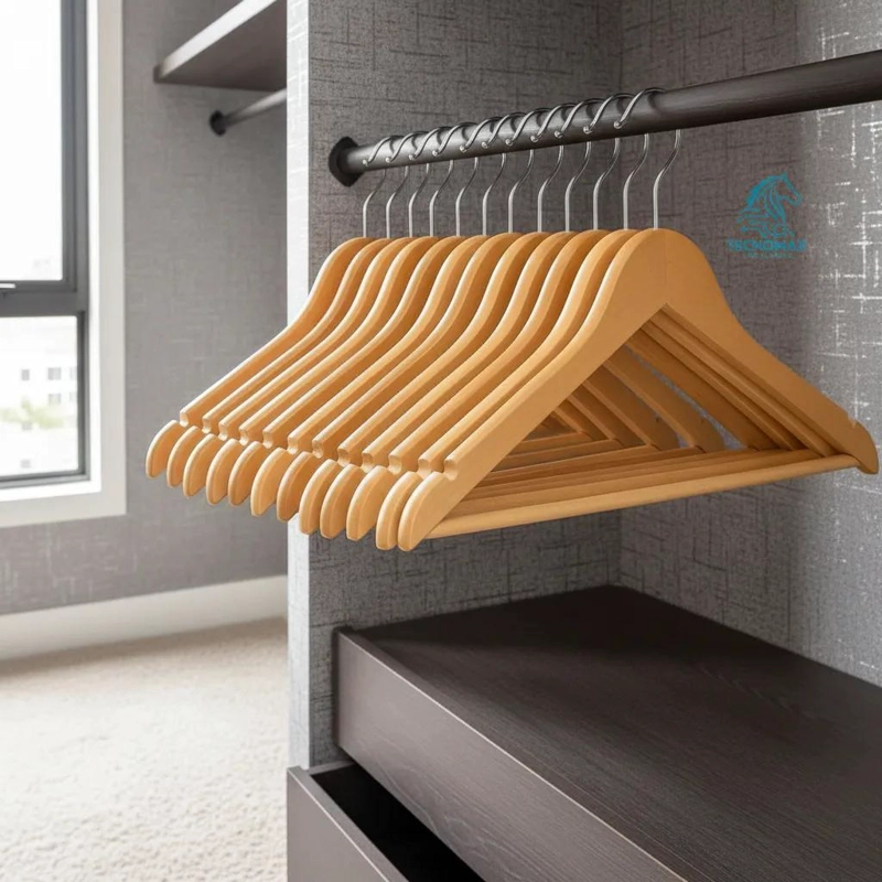 SET DE 10 COLGADORES DE MADERA PARA ROPA DE BEBE  RESISTENTES Y SEGUROS - 5