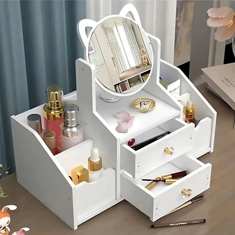 ORGANIZADOR CON ESPEJO, CAJON Y REPISA PARA MAQUILLAJE Y ACCESORIOS - 2