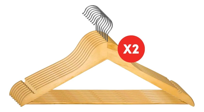SET DE 16 COLGADORES DE MADERA PARA ROPA CON DISEÑO CLASICO - 1