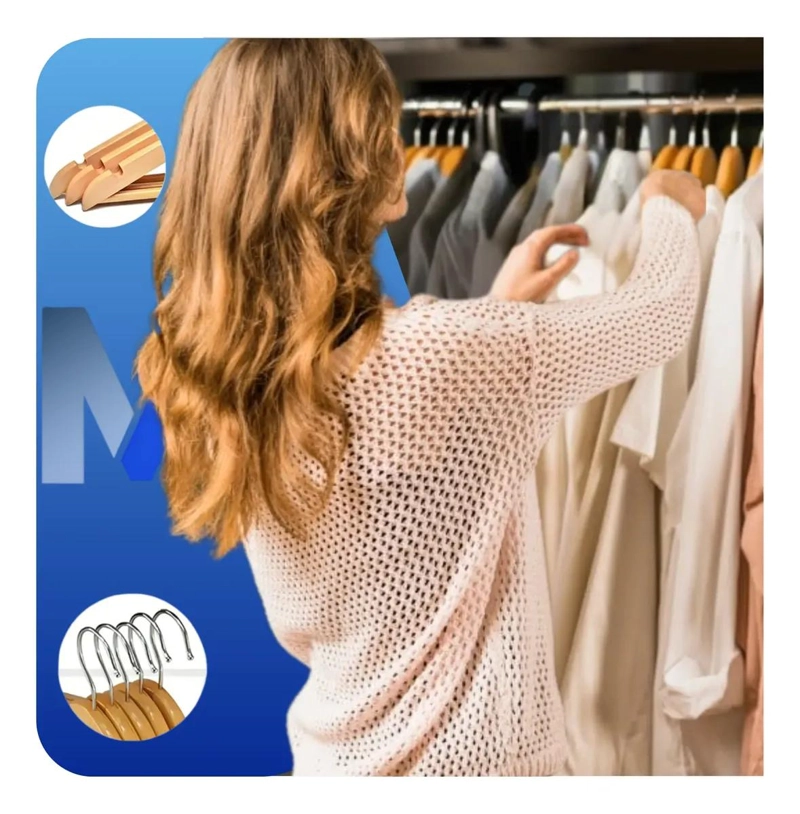 SET DE 16 COLGADORES DE MADERA PARA ROPA CON DISEÑO CLASICO - 5