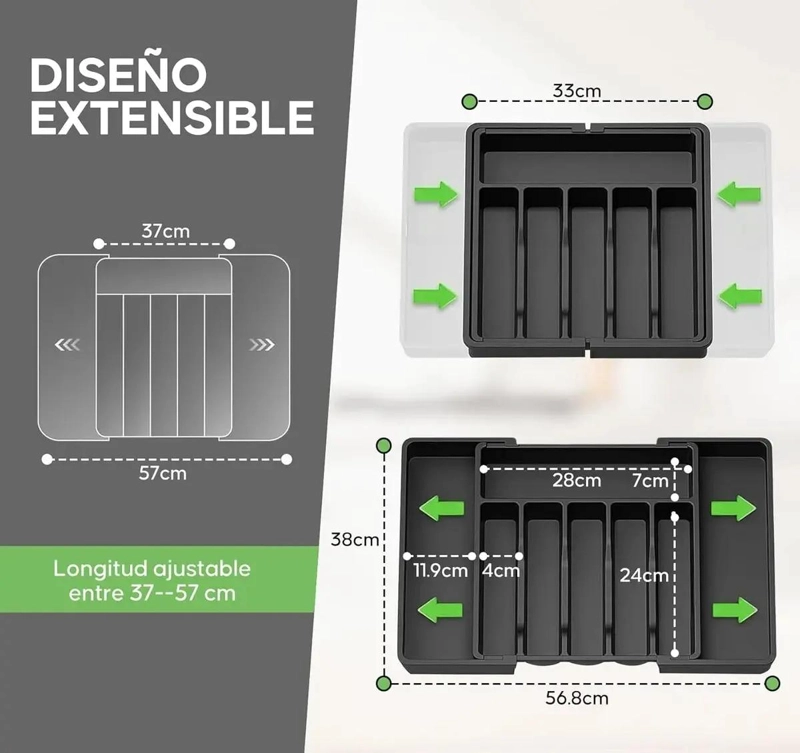 ORGANIZADOR DE CUBIERTOS EXPANDIBLE CON 8 COMPARTIMENTOS AJUSTABLES - 3