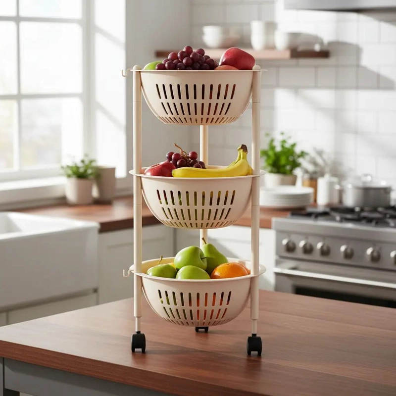 ORGANIZADOR PLASTICO MULTINIVEL CON RUEDAS PARA FRUTAS Y VERDURAS - 3