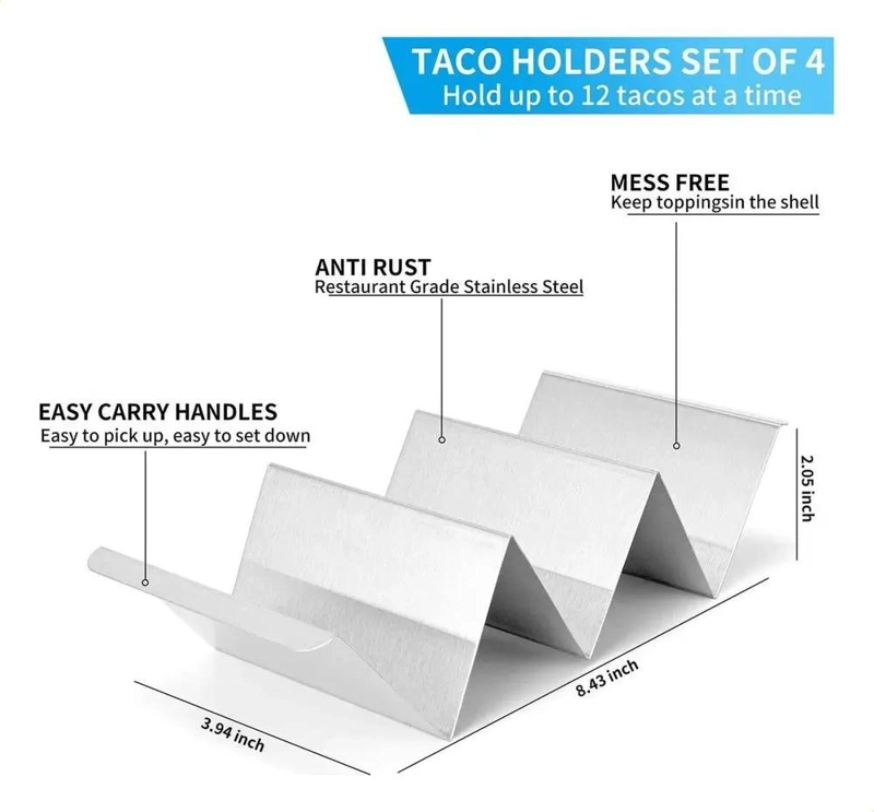 SOPORTE Y BANDEJA DE ACERO INOXIDABLE PARA TACOS 3 O 4 UNIDADES - 2