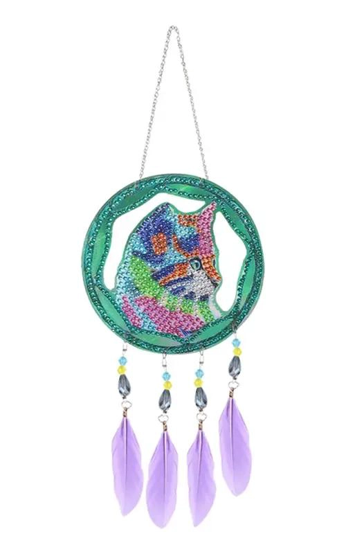 COLGANTE DECORATIVO ATRAPASOL CON DISEÑO DE GATO Y PINTURA DE DIAMANTE - 1