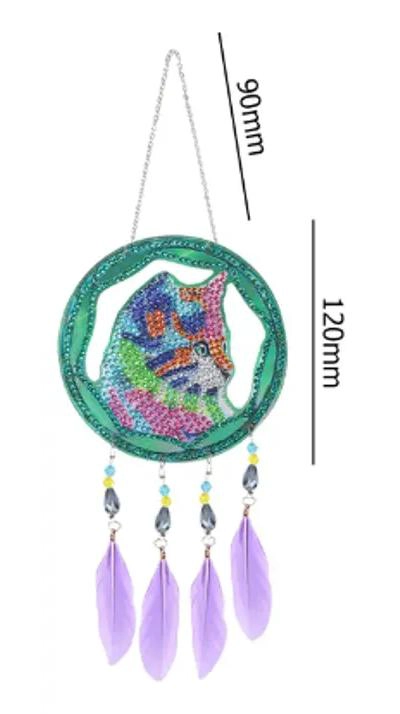 COLGANTE DECORATIVO ATRAPASOL CON DISEÑO DE GATO Y PINTURA DE DIAMANTE - 2