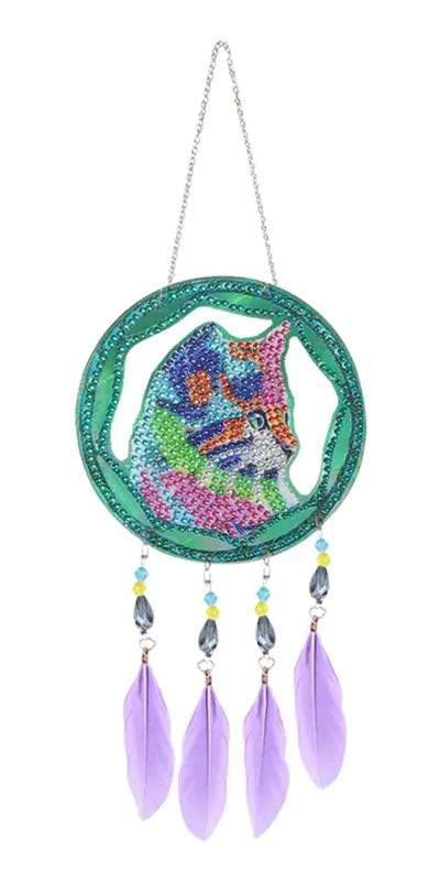 COLGANTE DECORATIVO ATRAPASOL CON DISEÑO DE GATO Y PINTURA DE DIAMANTE - 3