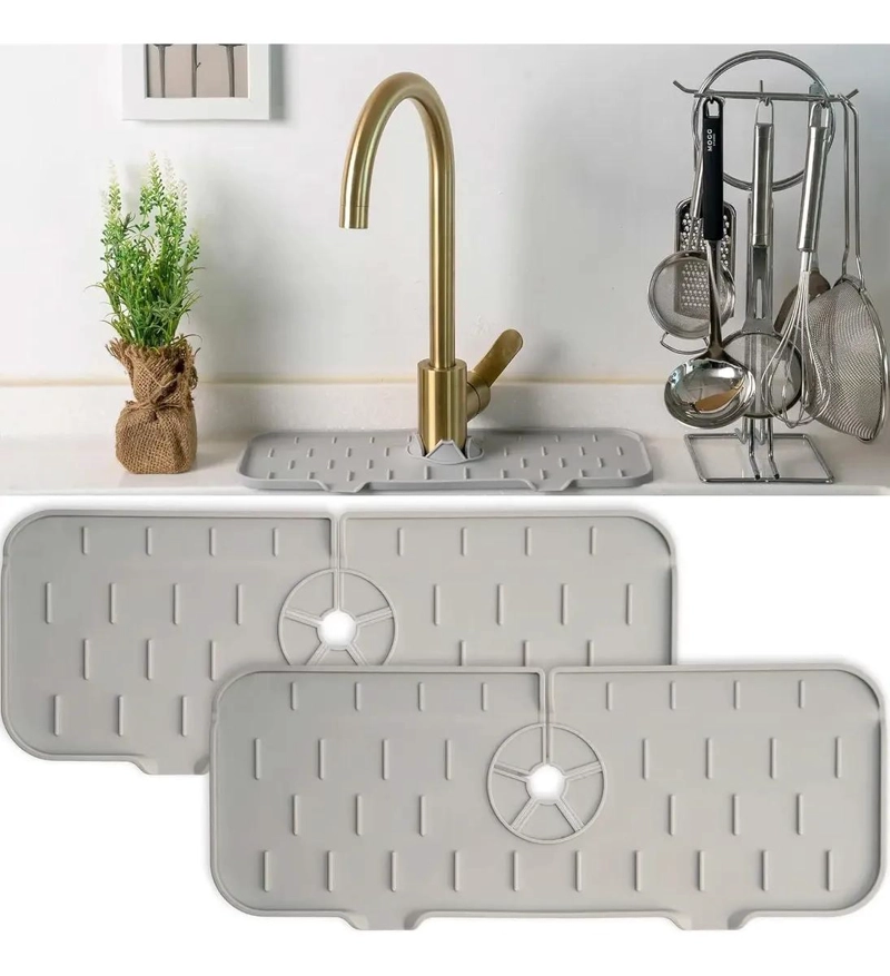 TAPETE DE SILICONA PARA GRIFO Y ESCURRIDOR DE LAVAPLATOS CON COLECTOR DE AGUA - 2