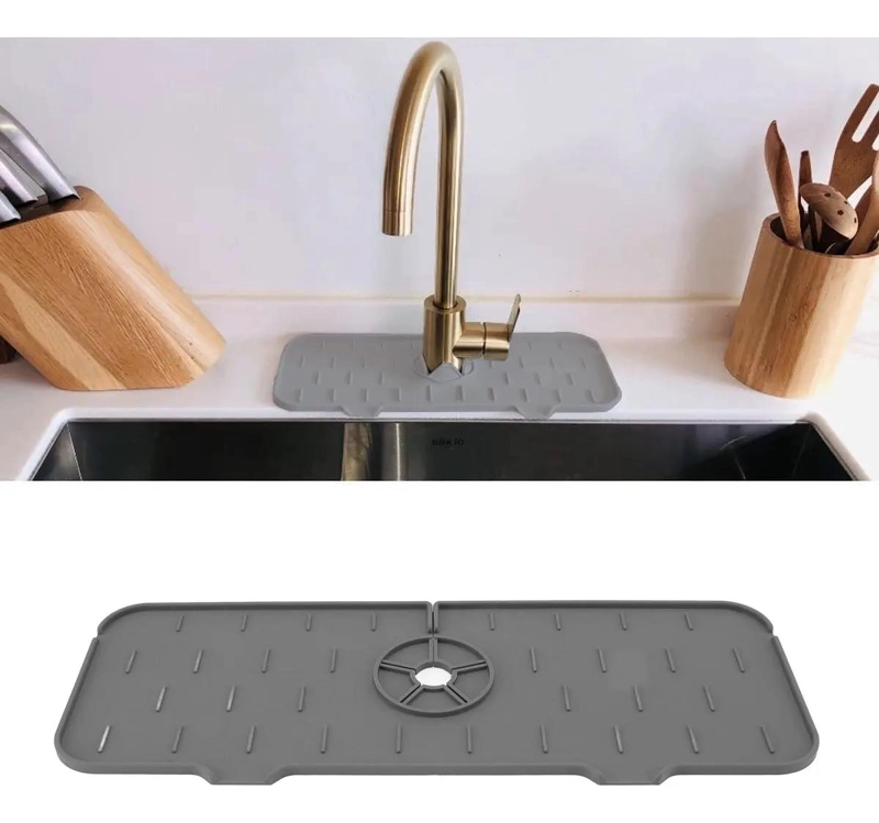 TAPETE DE SILICONA PARA GRIFO Y ESCURRIDOR DE LAVAPLATOS CON COLECTOR DE AGUA - 3