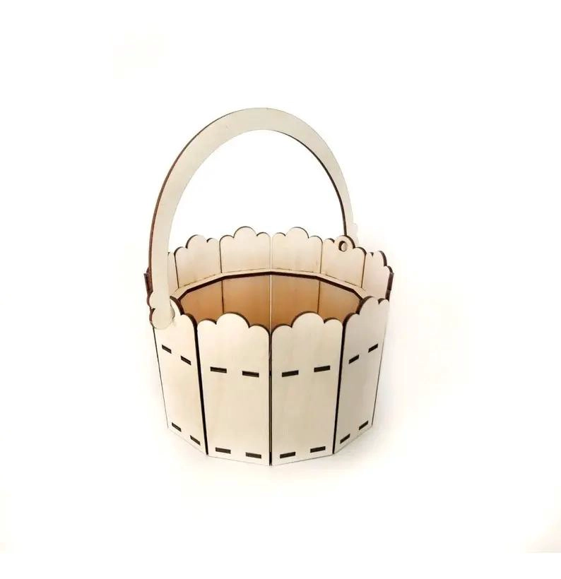 CESTA ORGANIZADORA GRANDE DE MADERA CON ASA PARA FLORES Y OBJETOS - 1