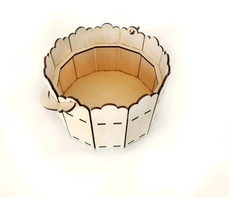CESTA ORGANIZADORA GRANDE DE MADERA CON ASA PARA FLORES Y OBJETOS - 2